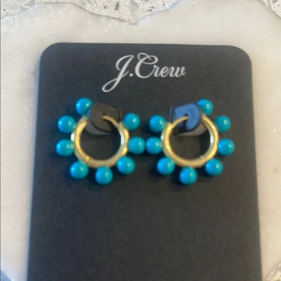 J. Crew Gold and Turquoise Mini Beaded Hoop Earrings - Picture 6 of 10